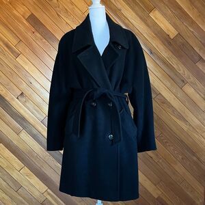 Vintage 80s/90s Black Wool Belted Peacoat